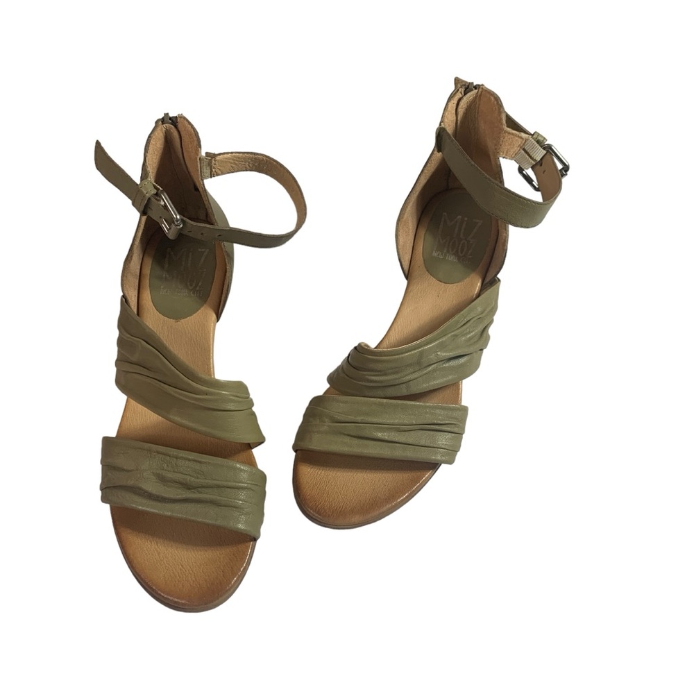 Miz Mooz Cassie Sage Heeled Adjustable Buckle Heel Zip Leather Sandals Size 42W